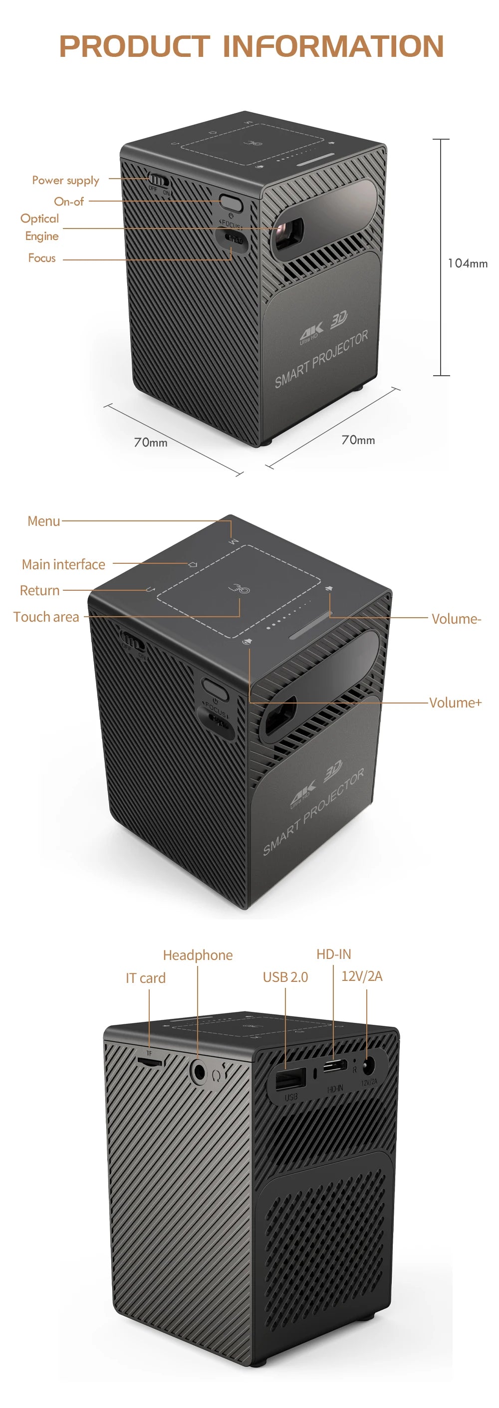 Mini Portable Projector Home Theater 4K 3D DLP Android Smart Ceiling Car Outdoor Wifi Bluetooth Mobile Battery Rechargeable LED