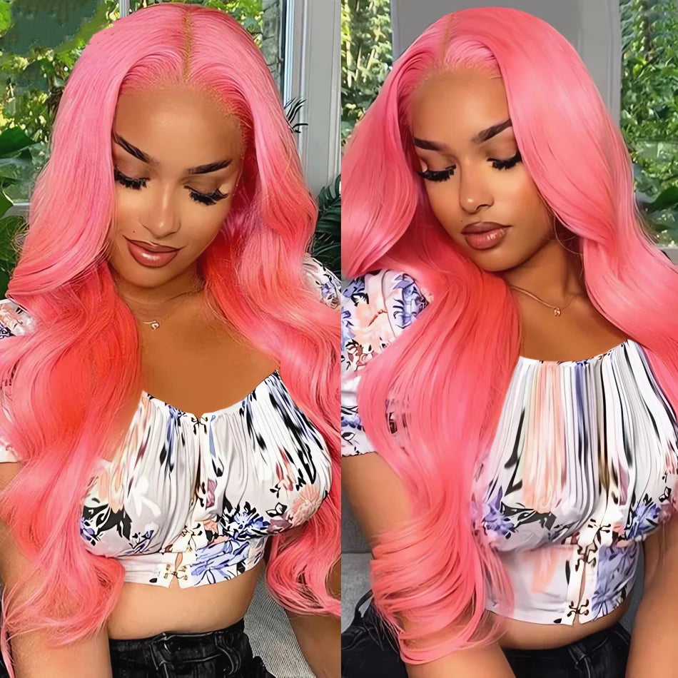 Light Pink Lace Front Wig Human Hair 13x6 Hd Transparent Lace Frontal Wig 13x4 Pink Colored Body Wave Human Hair Wigs For Women