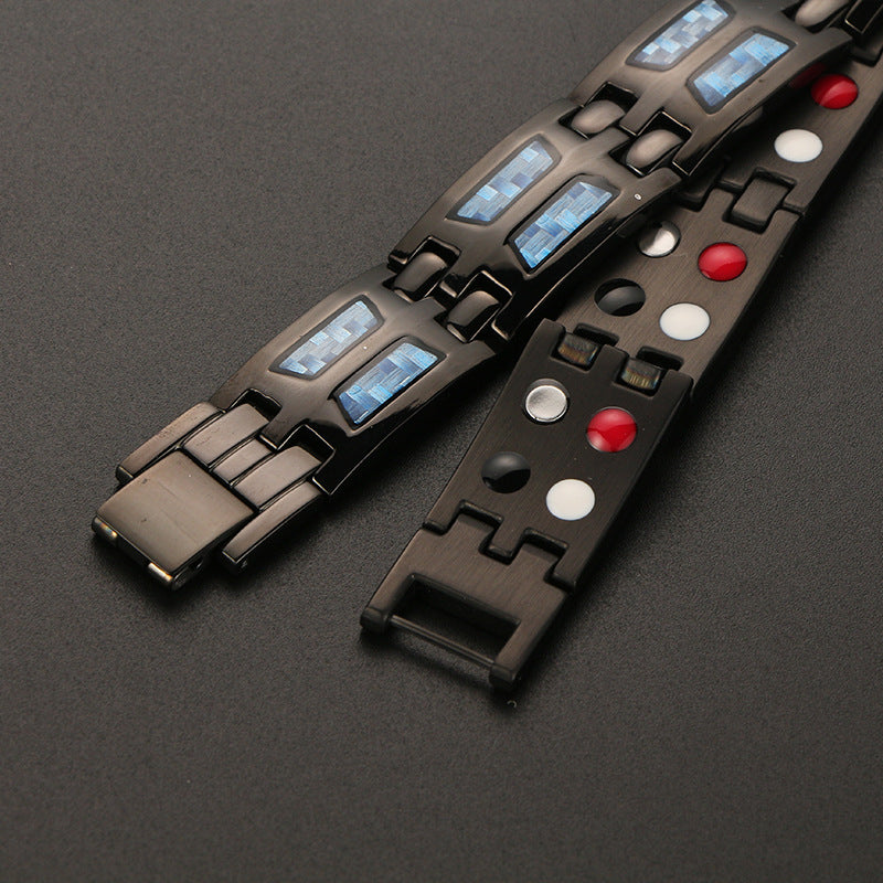 Stainless Steel Energy Bracelet 4-in-1. Black/Blue Color. Model B617BL