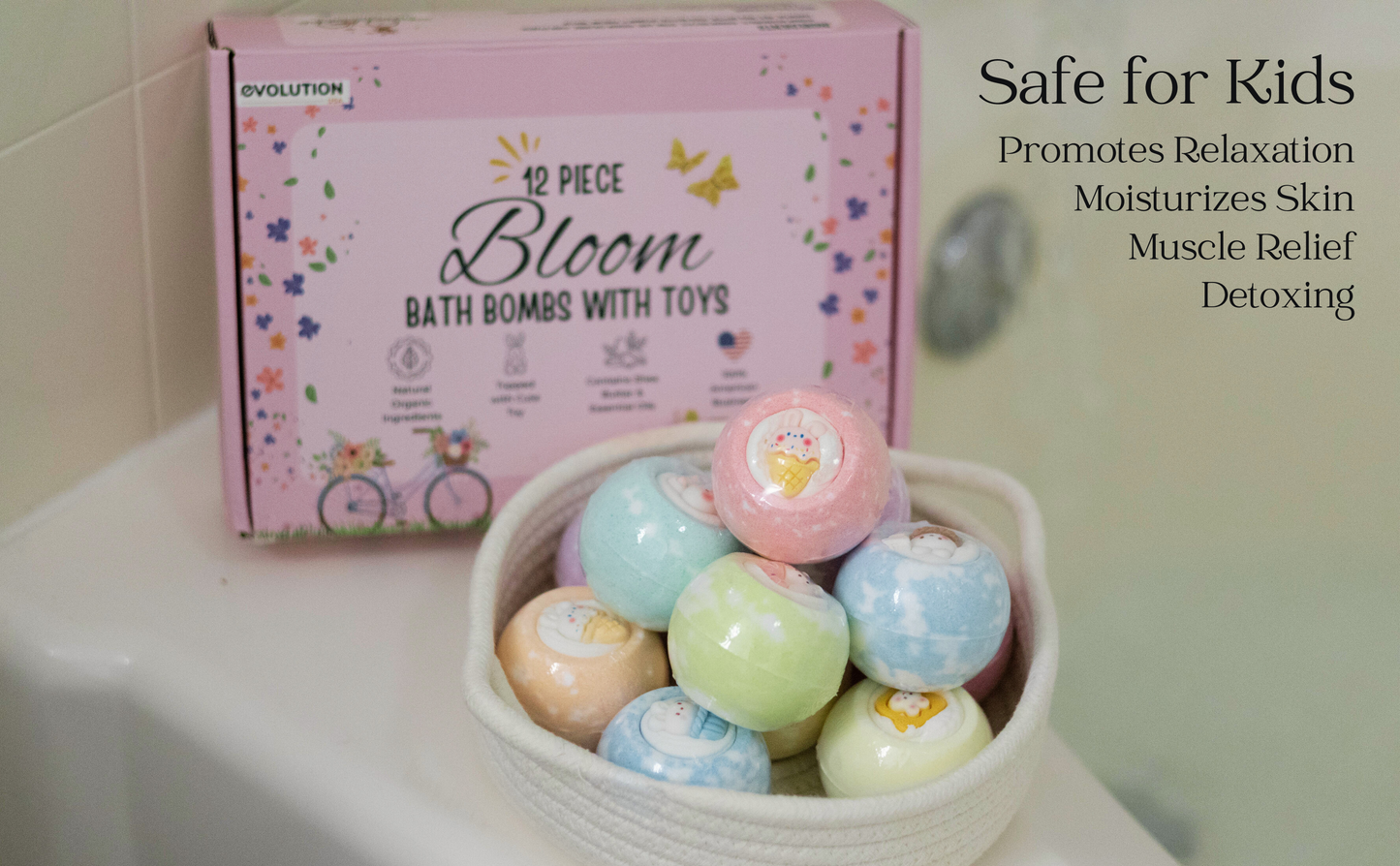 EvolutionUSA 12pc Bloom Bath Bombs with Toys Inside, Adorable Girl Bath Bomb Set, Bubbly Kids Bathbombs, Fizzy Bath Ball, Kids Bath Bombs for Girls, Childrens Bath Bomb Set Birthday, Christmas