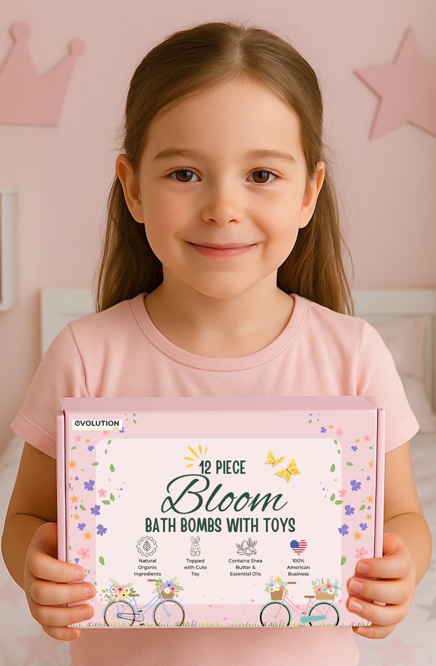 EvolutionUSA 12pc Bloom Bath Bombs with Toys Inside, Adorable Girl Bath Bomb Set, Bubbly Kids Bathbombs, Fizzy Bath Ball, Kids Bath Bombs for Girls, Childrens Bath Bomb Set Birthday, Christmas