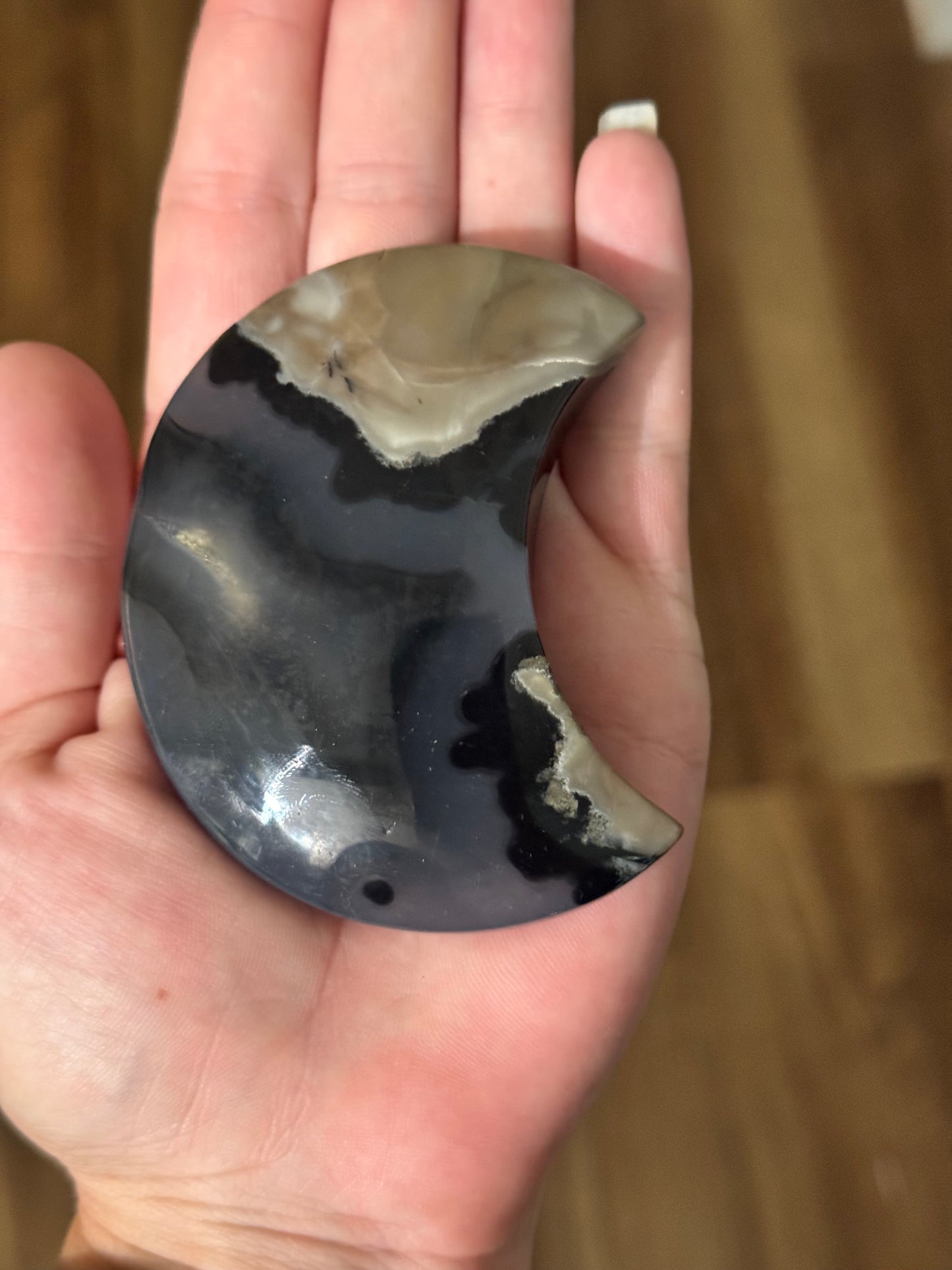 Volcano Agate Crescent Moon, UV Green Fluorescent Minerals