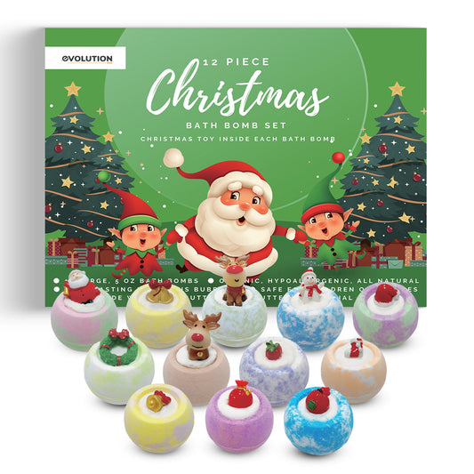 EvolutionUSA - 12 Christmas Bath Bombs for Kids, Holiday Bath Bombs with Surprise Inside, Perfect Christmas Stocking Stuffers or Festive Holiday Bathombs Set, Natural & Hypoallergenic Bath Ball Set