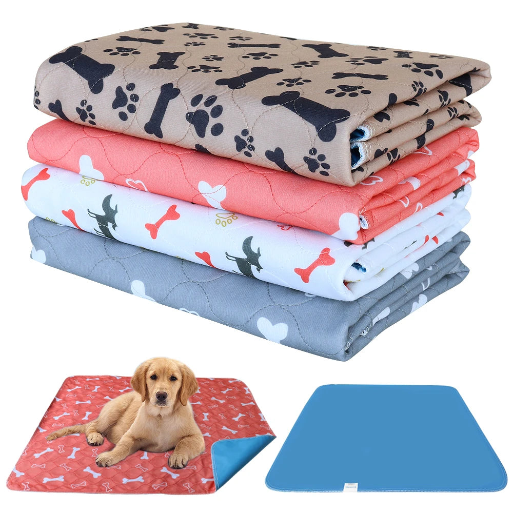 Reusable Pet Urine Pad Washable Dog Cat Diaper Mat 3 Layer Absorbent Dogs Diapers Pads Bone Paw Print For Sofa Bed Floor