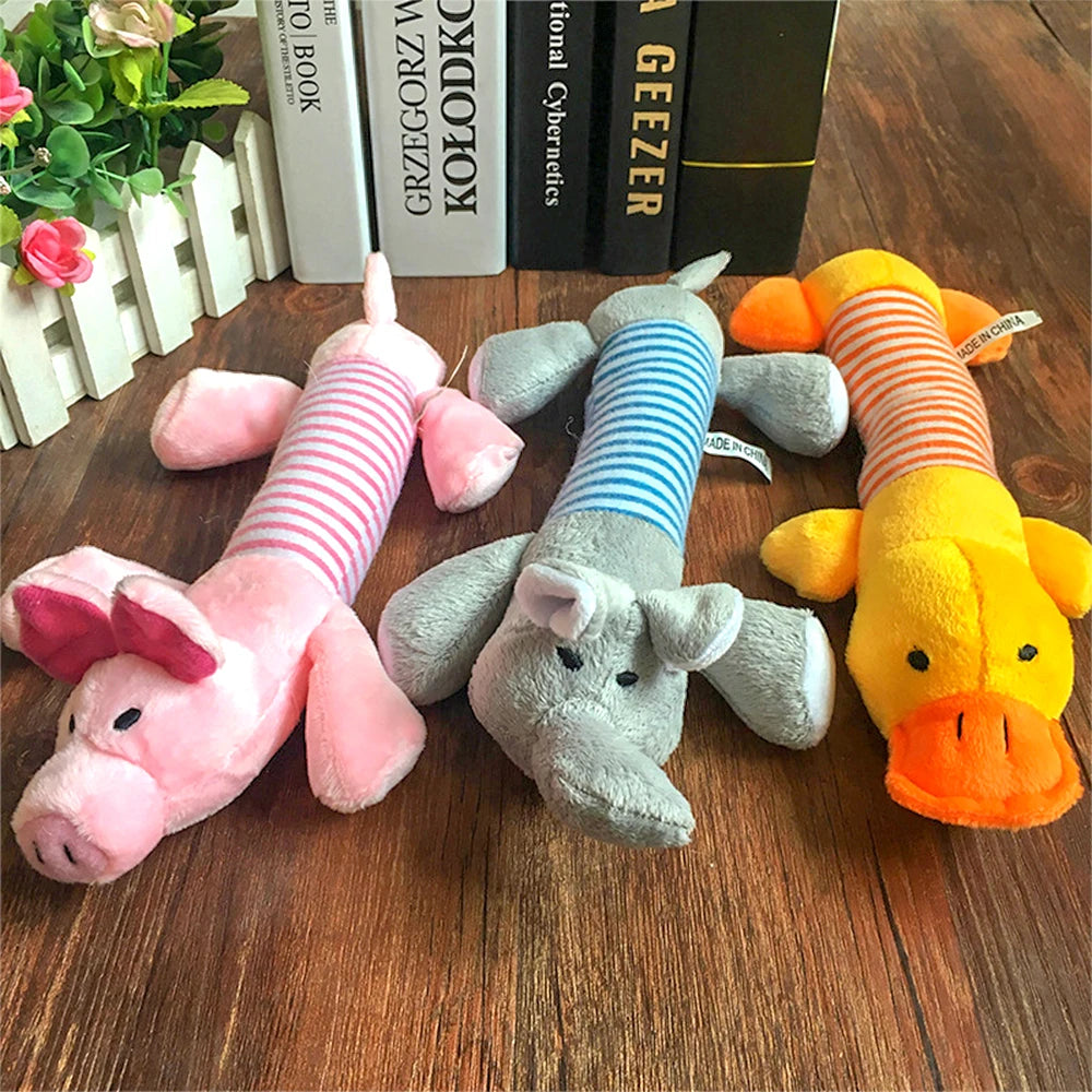 Popular Pet Dog Cat Funny Fleece Durability Plush Dog Toys Squeak Chew Sound Toy Fit for All Pets Elephant Duck Pig Plush Toys