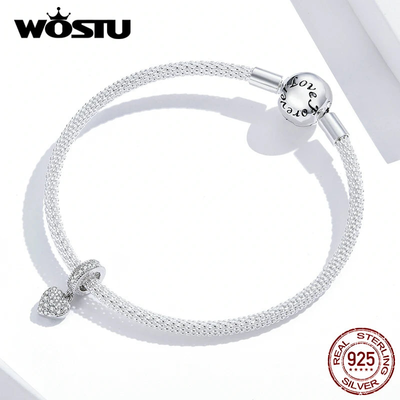 WOSTU Brilliant Heart Dangle Charms 925 Sterling Silver Dazzling Zircon Bead Pendant Fit Original Bracelet Luxury Jewelry CTC211