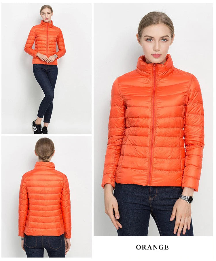 Women Short Puffer Jacket 2023 New Fashion Stand Collar Lightweight Water-Resistant Packable Female Down Parka Casual Coat