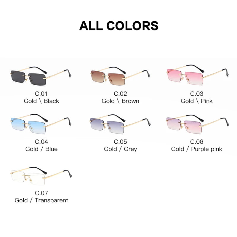 Vintage Square Sunglasses New Small Women Rimless Sun Glasses Shades Luxury Brand Metal Sunglass UV400 Eyewear