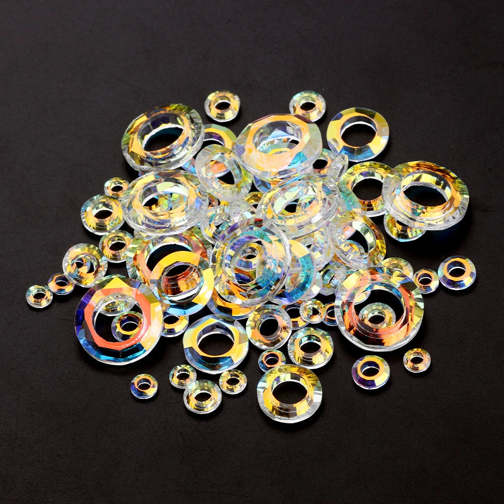 Crystal AB Glass Round Beads 6/8/10/14/20MM Big Hole Loose Beads Cosmic Ring for Jewelry Making Necklaces Earrings Accessories