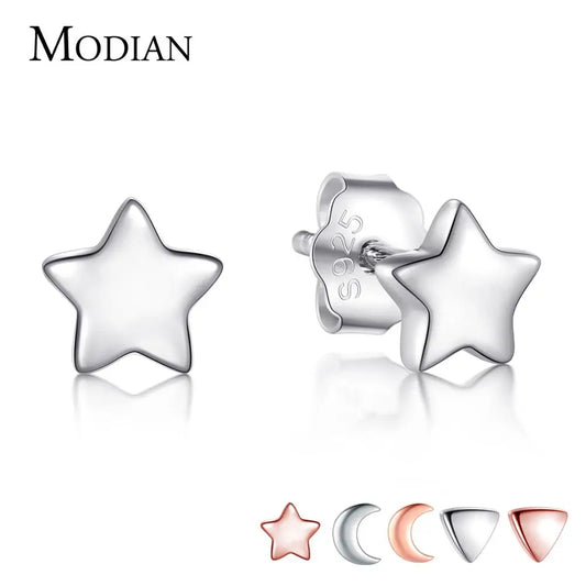 Modian New 6 Style Real 925 Sterling Silver Stars Moon Exquisite Fashion Simple Stud Earrings For Women Triangle Jewelry Brincos