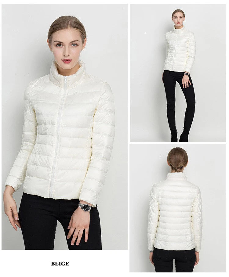 Women Short Puffer Jacket 2023 New Fashion Stand Collar Lightweight Water-Resistant Packable Female Down Parka Casual Coat