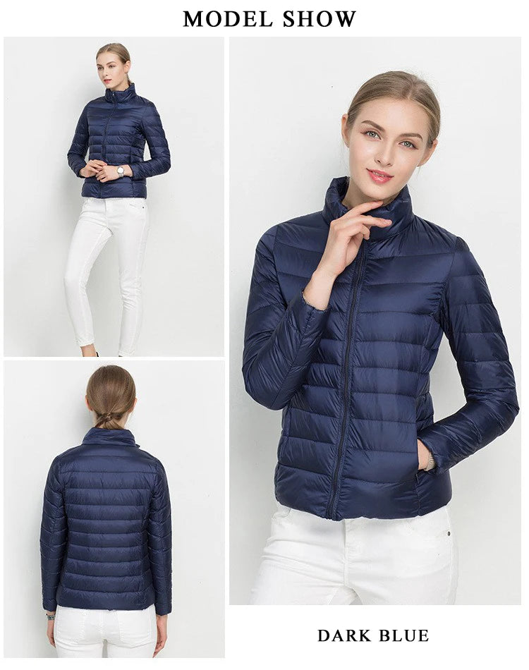 Women Short Puffer Jacket 2023 New Fashion Stand Collar Lightweight Water-Resistant Packable Female Down Parka Casual Coat