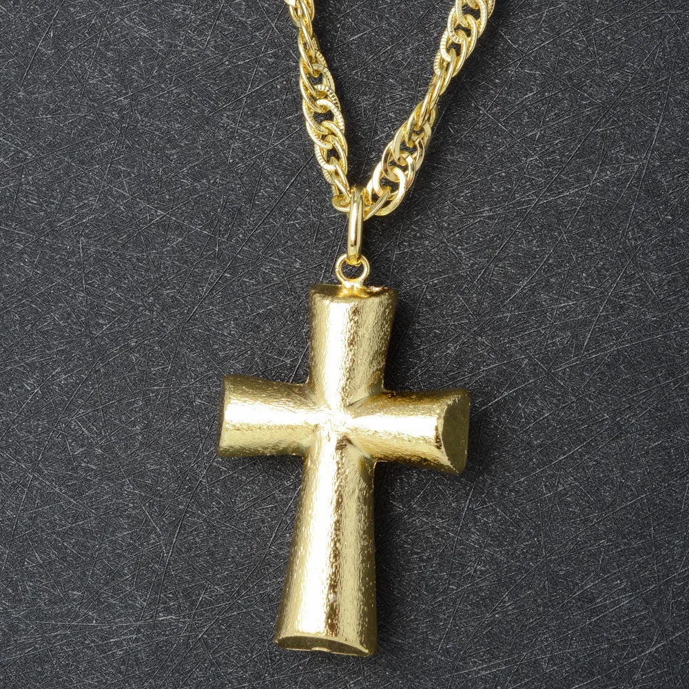 Sunny Jewelry Cross Pendant With Necklace 60cm Pious Christian Copper Hollow High Quality For Women Man Daily Wear Gift