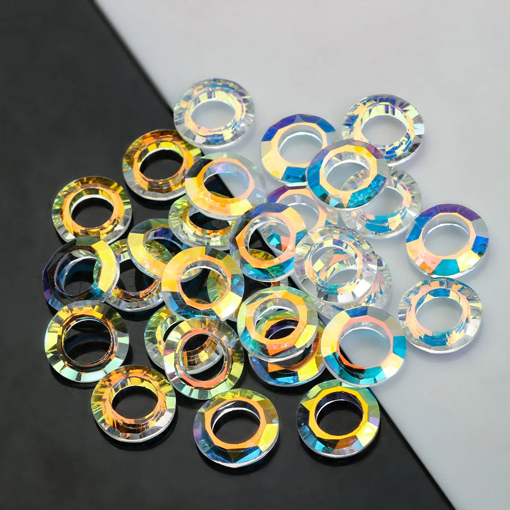 Crystal AB Glass Round Beads 6/8/10/14/20MM Big Hole Loose Beads Cosmic Ring for Jewelry Making Necklaces Earrings Accessories