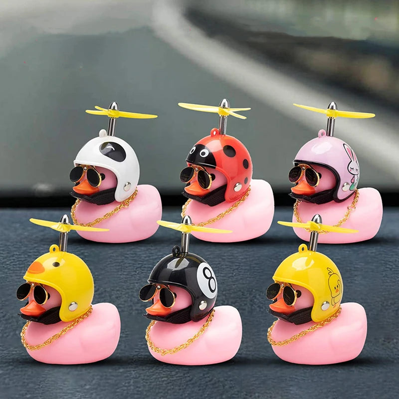 Hot Car Cute Little Pink Duck With Helmet Propeller Wind-breaking Wave-breaking Pink Bike Motorc Riding Auto Internal Decoration