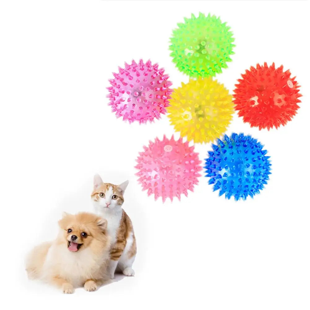 Dog Squeaky Toys Colorful Soft Rubber Luminous Pet Puppy Dog Chewing Playing Elastic Hedgehog Ball Toy Small Pet Supplies