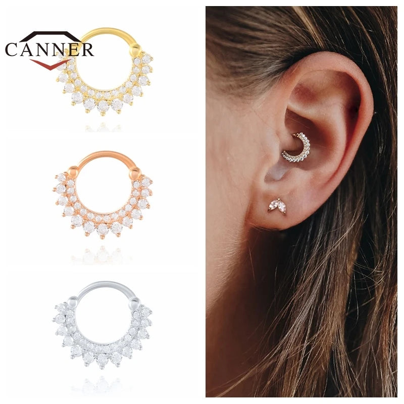 CANNER 925 Sterling Silver Hoop Earrings for Women Zircon Round Nose Piercing Cartilage Earrings Earings Jewelry pendientes 1pc