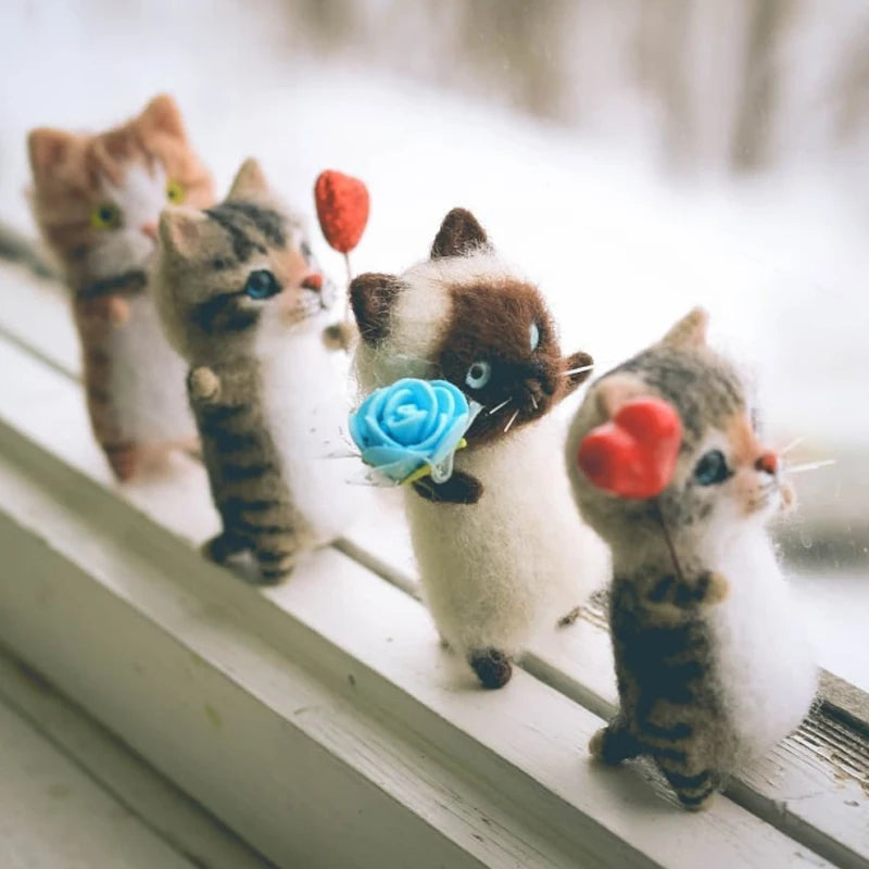 Cute and Interesting handmade toys DIY wool felt cat kits unfinished plush doll poking music toy gift Non-finished product