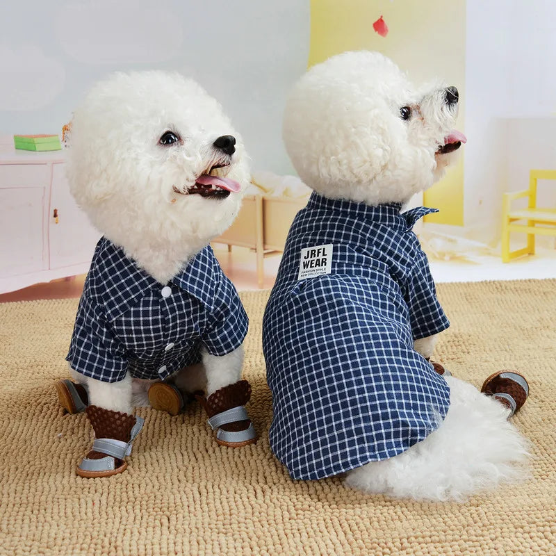 Classic Plaid Pet T-Shirt Summer Dog Shirt Vest Casual Dog Tops Puppy Outfits Yorkshire Dog Clothes Pet Clothing For Small Dogs