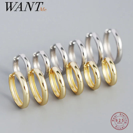 WANTME 925 Sterling Silver Simple Exaggerated 18k Gold Plated Hoop Earrings for Women Fine Circle Huggies Jewelry Accessories