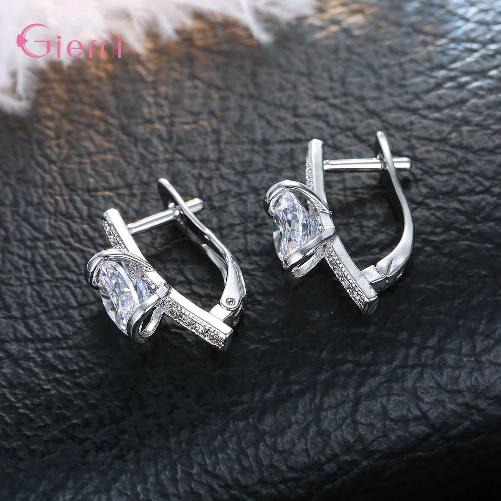 Fashion Simple 925 Sterling Silver Cubic Zircon Hoop Earring for Women Girl Personality Rhinestone Earrings Jewelry Gift