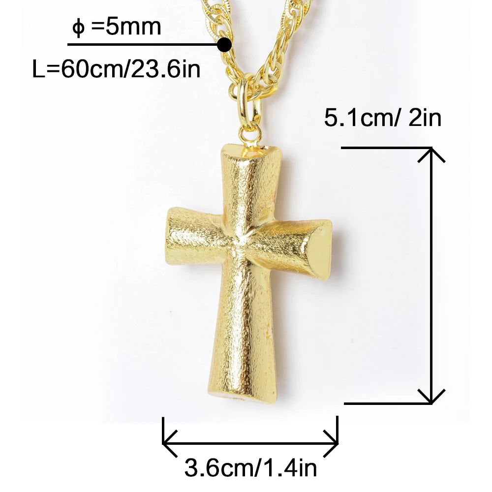 Sunny Jewelry Cross Pendant With Necklace 60cm Pious Christian Copper Hollow High Quality For Women Man Daily Wear Gift