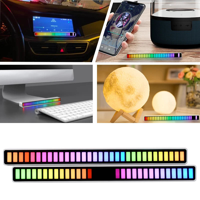 Sound Control Pickup Rhythm Ambient Light Strip Colorful LED Rechargeable Battery Car Computer Audio Music DJ Atmosphere Lamp