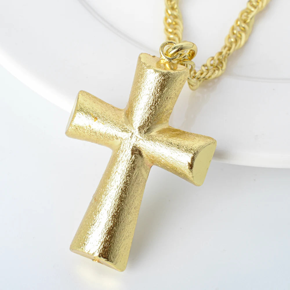 Sunny Jewelry Cross Pendant With Necklace 60cm Pious Christian Copper Hollow High Quality For Women Man Daily Wear Gift