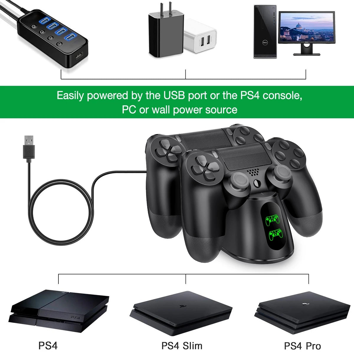 Fast Charger For PS4 Controller Dual USB Charging Dock Station with LED Indicator For Playstation 4/PS4 Slim/PS4 Pro Gamepad