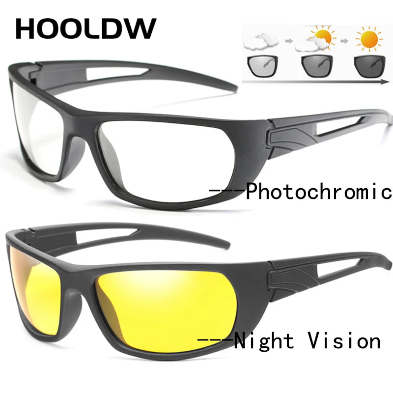 HOOLDW Retro Polarized Photochromic Sunglasses Night Vision Glasses Men Women Day Night Driving Anti-glare Goggle Eyewear UV400