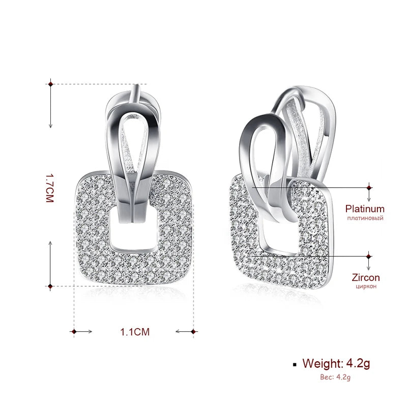 New Fashion Round&Square AAA Zircon Pendant Hoop Earrings 925 Sterling Silver Fine Rhinestones Drop Women Gift Jewelry Eardrop