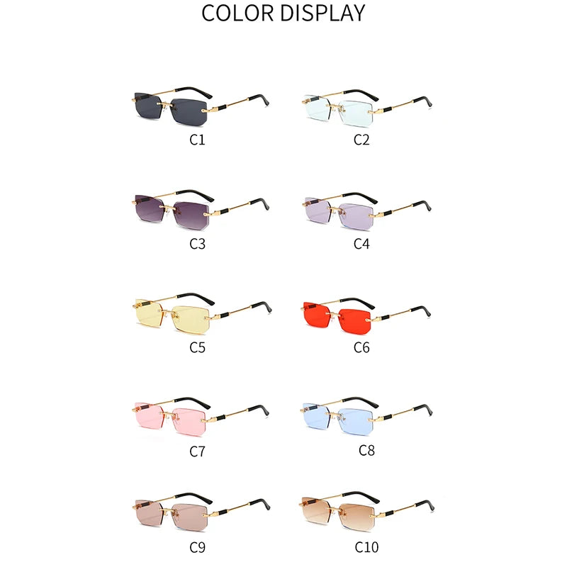 3 Pairs Per Set Rimless Rectangle Sunglasses Fashion Men Women Small Frame Summer Candy Colors Outdoor Female Shades Sun Glasses