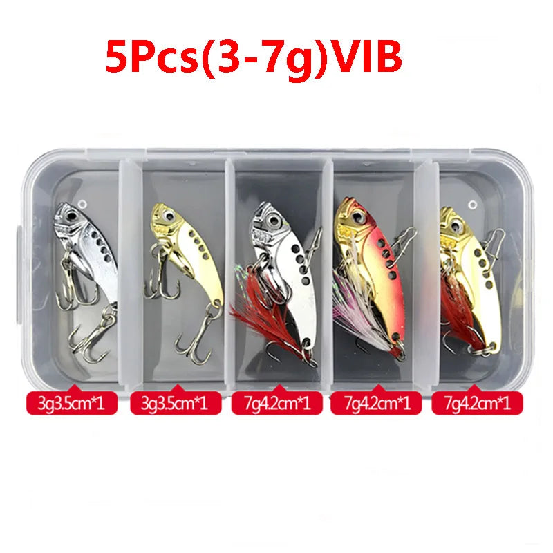 5Pcs Vibration Tail Metal Vib Lure Sets Of Wobblers Fishing Lures Kit Winter Fishing Brilliant Spinner Pesca Isca Lure Set