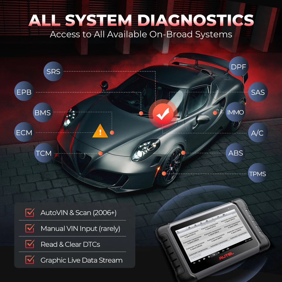 Autel MK808S Bi-Directional Control Automotive Scanner Car Diagnosis and IMMO Key Coding Tool PK MX808S MK808BT PRO