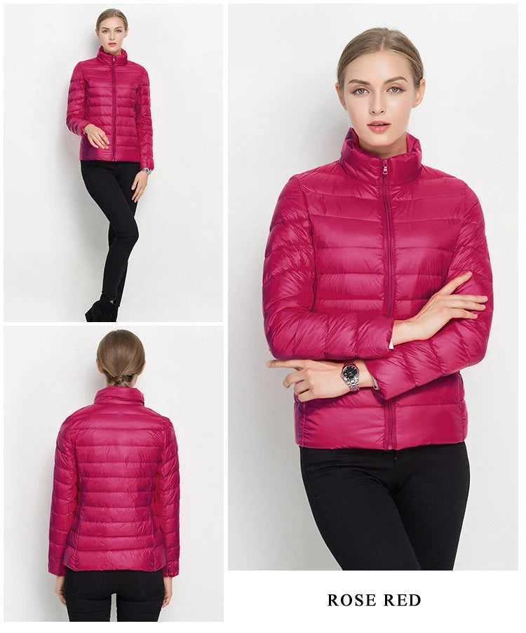 Women Short Puffer Jacket 2023 New Fashion Stand Collar Lightweight Water-Resistant Packable Female Down Parka Casual Coat