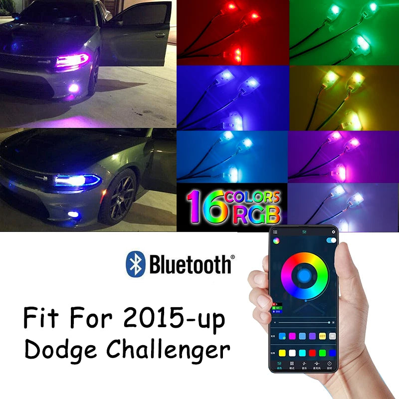 Car Bluetooth APP Remote Control RGBW MultiColor LED Headlight Circuit Board Light Kit For 2015-2020 Dodge Charger DRL