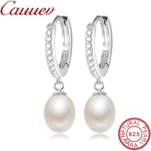 Top Quality 100% Natural Freshwater Pearl Water Drop Earrings Fashion Elegant Party Zirconia Silver 925 Jewelry Women's gift