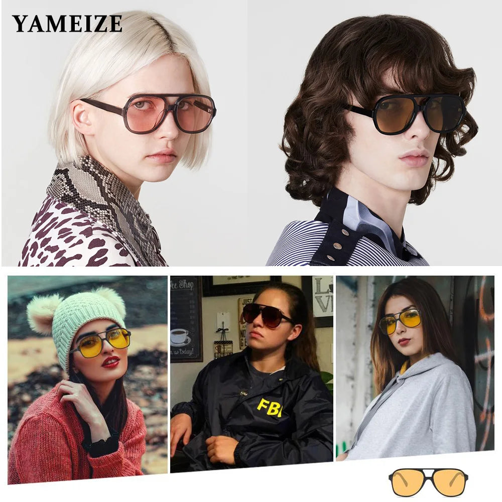 YAMEIZE Retro Pilot Sunglasses Women Men's Glasses Vintage Oversized Male Eyeglasses Yellow Lens Driving Oculos De Sol Masculino