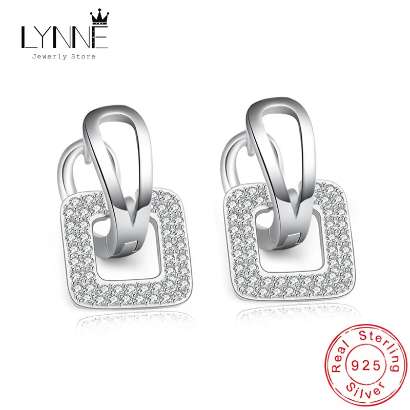 New Fashion Round&Square AAA Zircon Pendant Hoop Earrings 925 Sterling Silver Fine Rhinestones Drop Women Gift Jewelry Eardrop