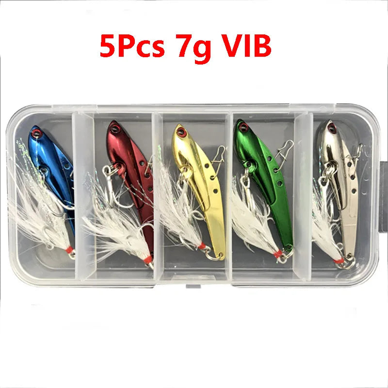 5Pcs Vibration Tail Metal Vib Lure Sets Of Wobblers Fishing Lures Kit Winter Fishing Brilliant Spinner Pesca Isca Lure Set