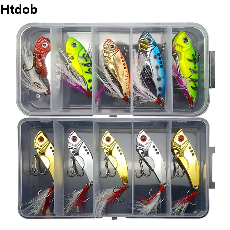 5Pcs Vibration Tail Metal Vib Lure Sets Of Wobblers Fishing Lures Kit Winter Fishing Brilliant Spinner Pesca Isca Lure Set