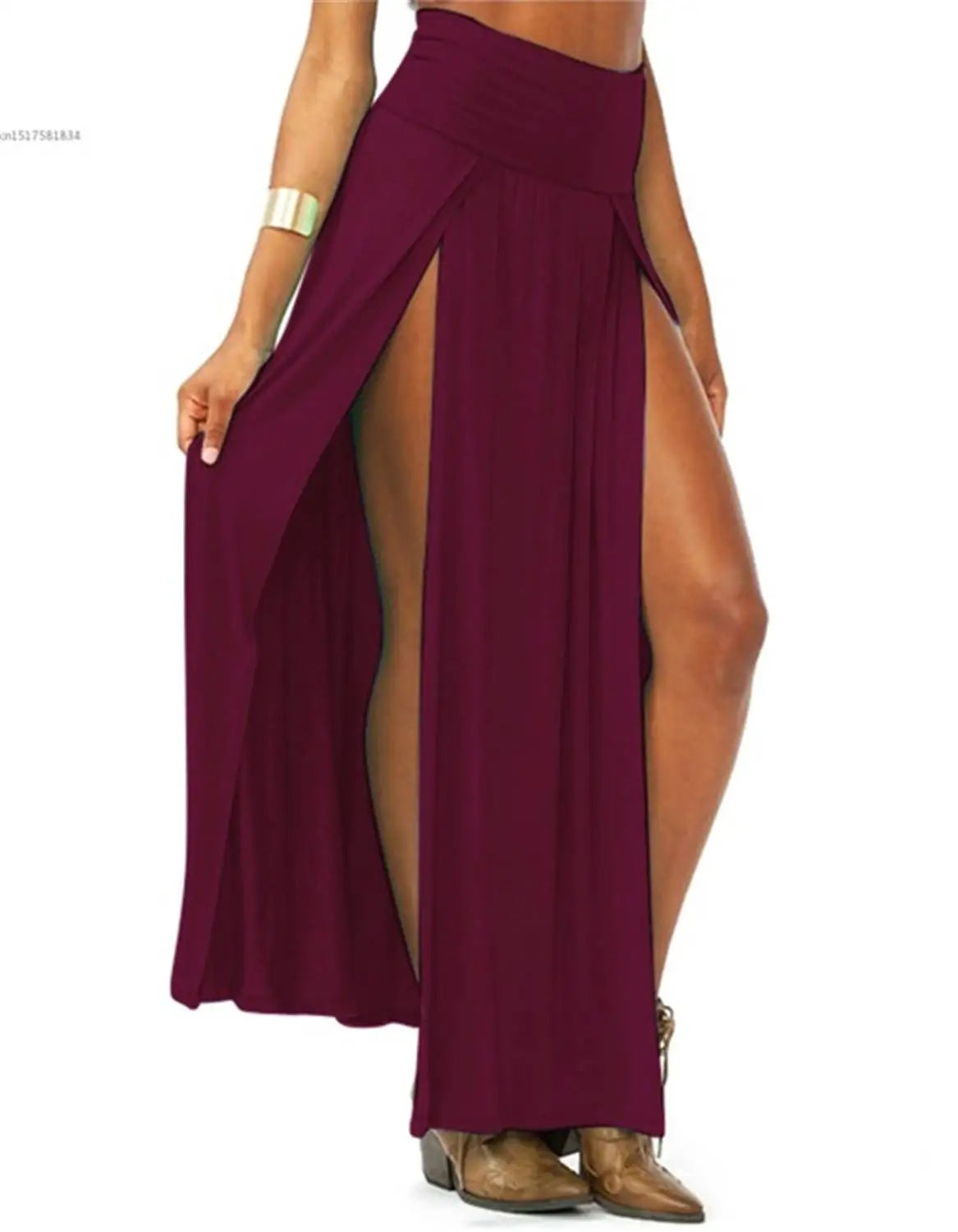 2025 New Arrival High Waisted Sexy Womens Double Slits Summer Solid Long Maxi Skirt Wholesale 51 Valentine's Day Gifts