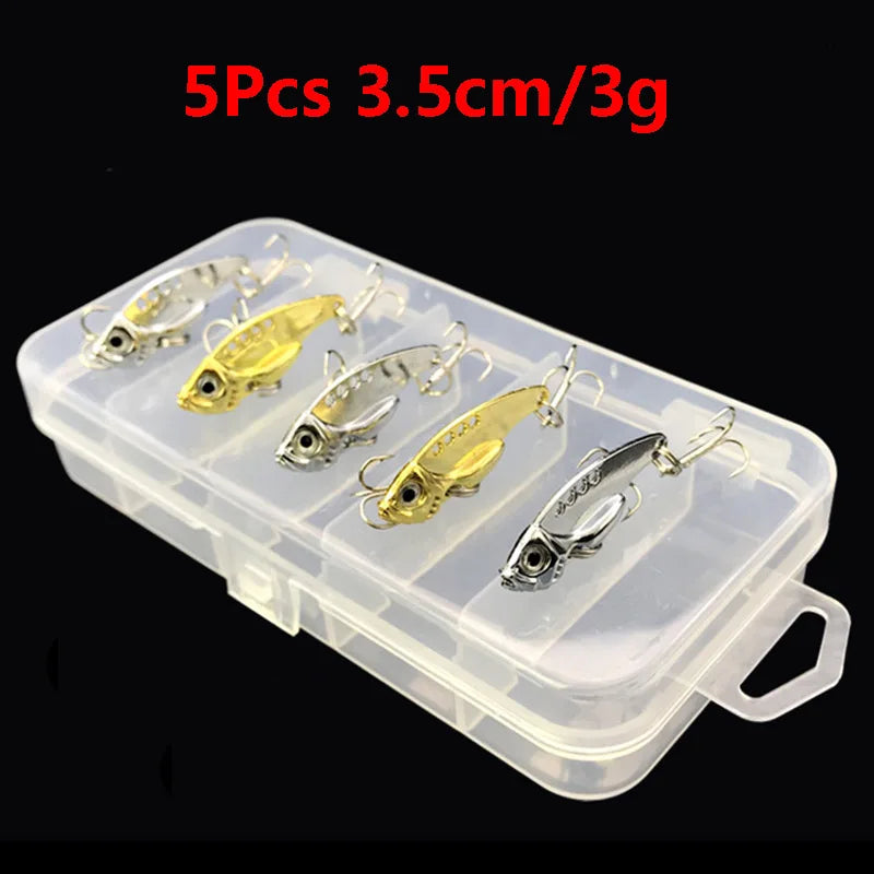 5Pcs Vibration Tail Metal Vib Lure Sets Of Wobblers Fishing Lures Kit Winter Fishing Brilliant Spinner Pesca Isca Lure Set