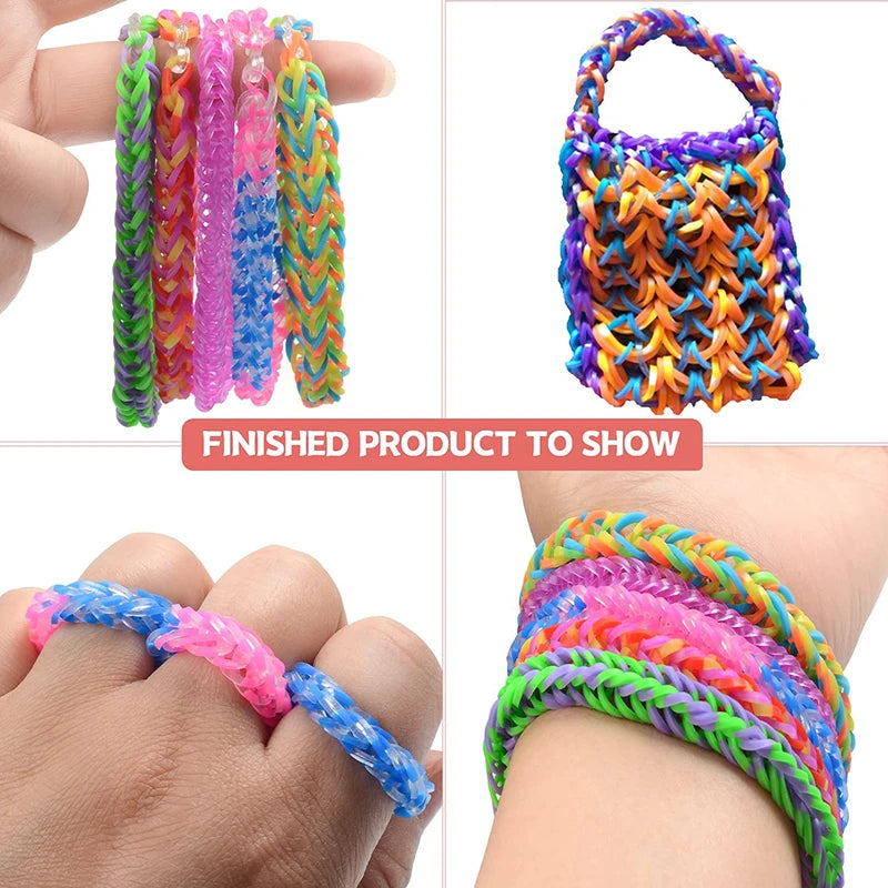 600-1500pcs+ Colorful Loom Bands Set Candy Color Bracelet Making Kit DIY Rubber Band Woven Bracelet Kit Girls Craft Toys Gifts