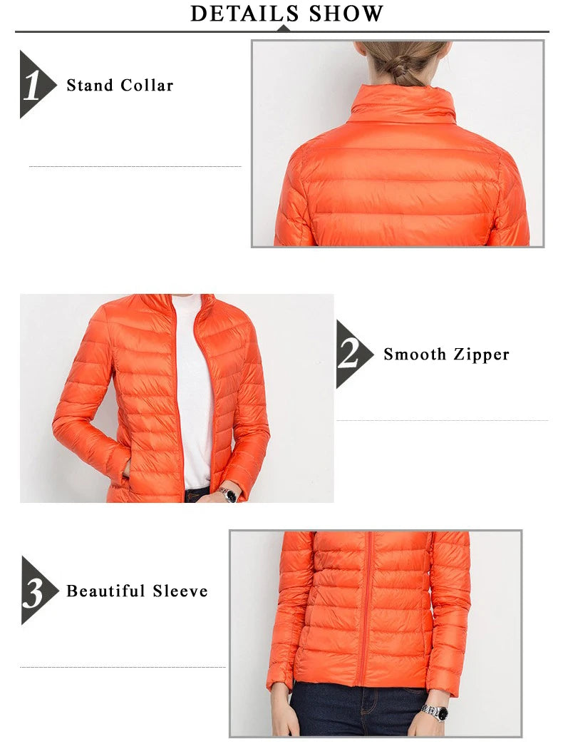 Women Short Puffer Jacket 2023 New Fashion Stand Collar Lightweight Water-Resistant Packable Female Down Parka Casual Coat