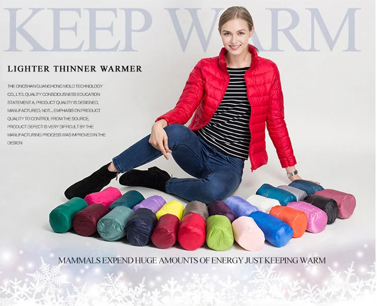 Women Short Puffer Jacket 2023 New Fashion Stand Collar Lightweight Water-Resistant Packable Female Down Parka Casual Coat