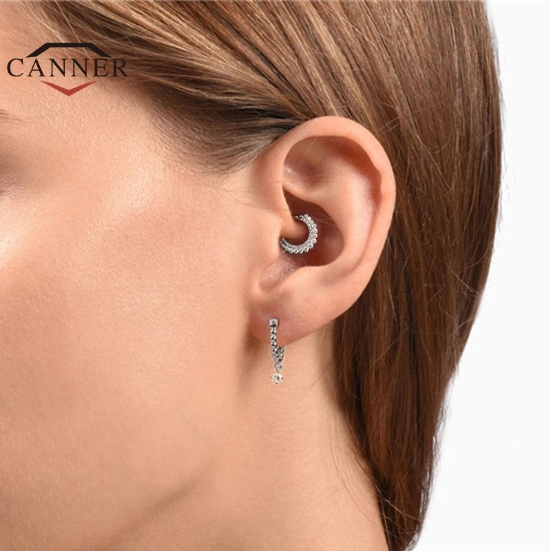 CANNER 925 Sterling Silver Hoop Earrings for Women Zircon Round Nose Piercing Cartilage Earrings Earings Jewelry pendientes 1pc