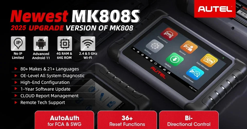 Autel MK808S Bi-Directional Control Automotive Scanner Car Diagnosis and IMMO Key Coding Tool PK MX808S MK808BT PRO