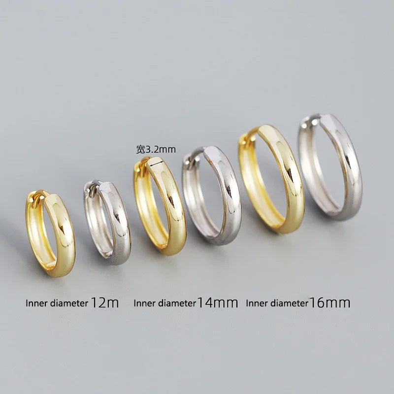 WANTME 925 Sterling Silver Simple Exaggerated 18k Gold Plated Hoop Earrings for Women Fine Circle Huggies Jewelry Accessories