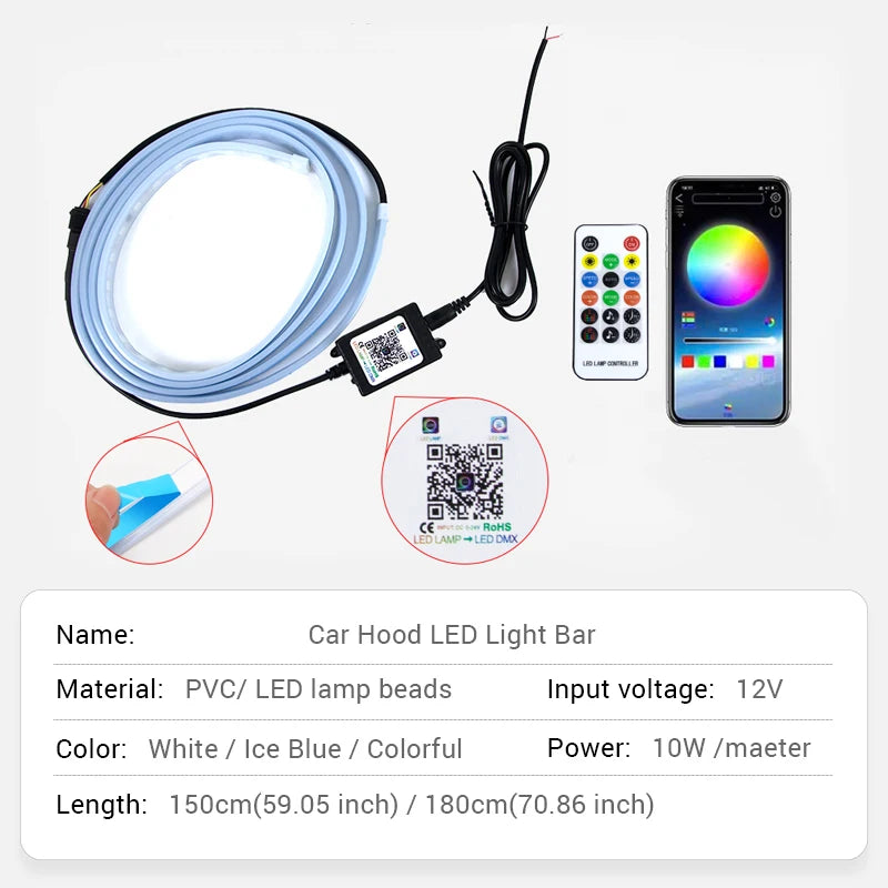 BLALION Car Hood LED Daytime Running Light Scan Starting Waterproof Flexible Auto Engine Hood Guide Decorative Ambient Lamp 12V